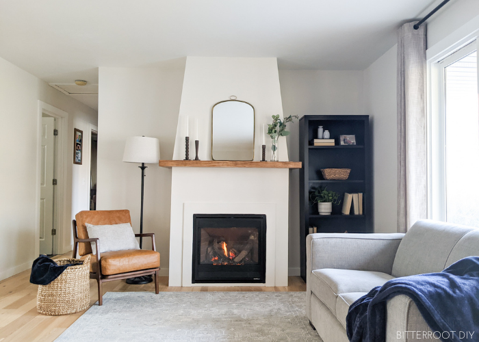 DIY gas fireplace with wraparound mantel
